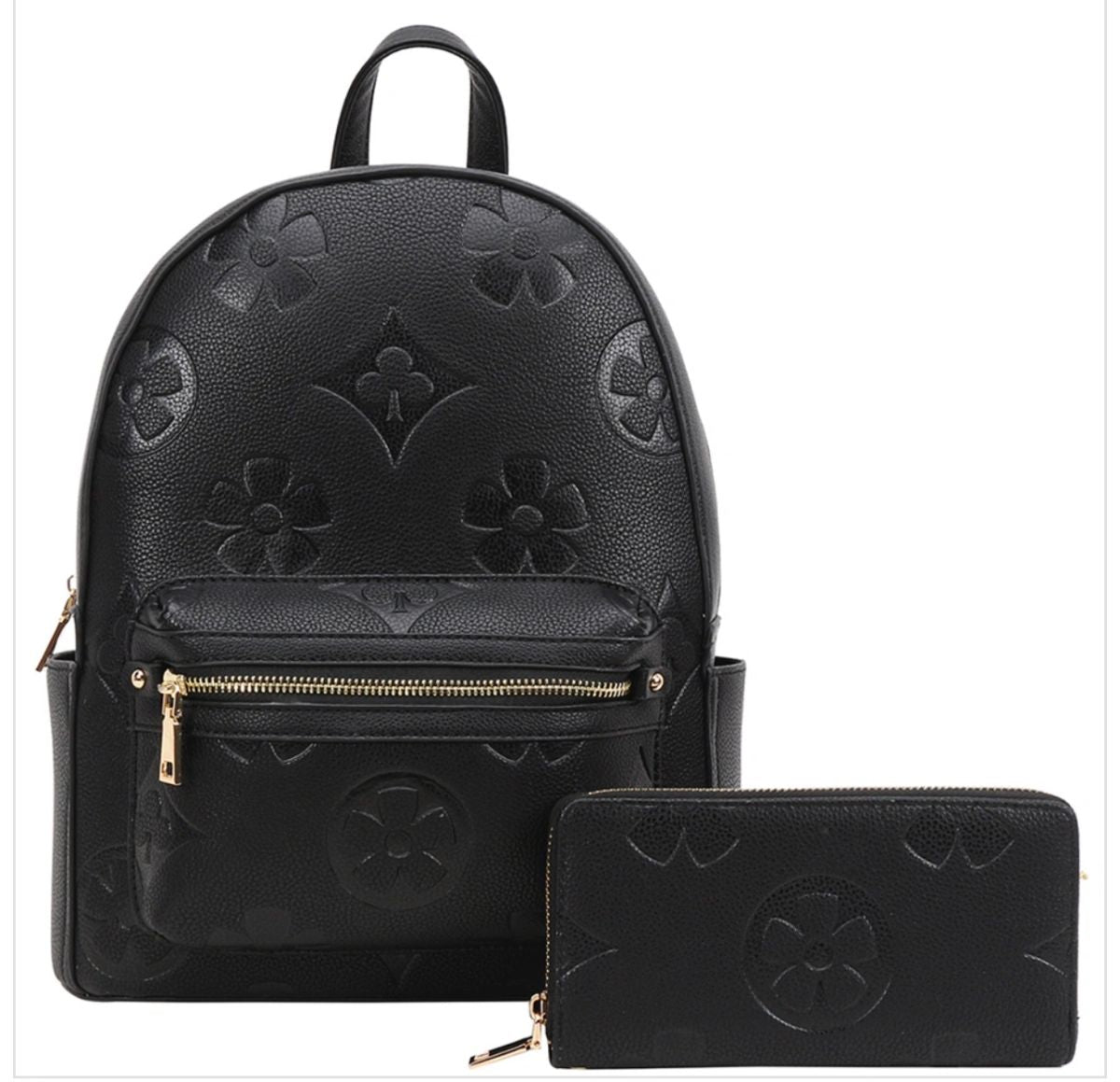 Black LV inspired backpack, and wallet combo