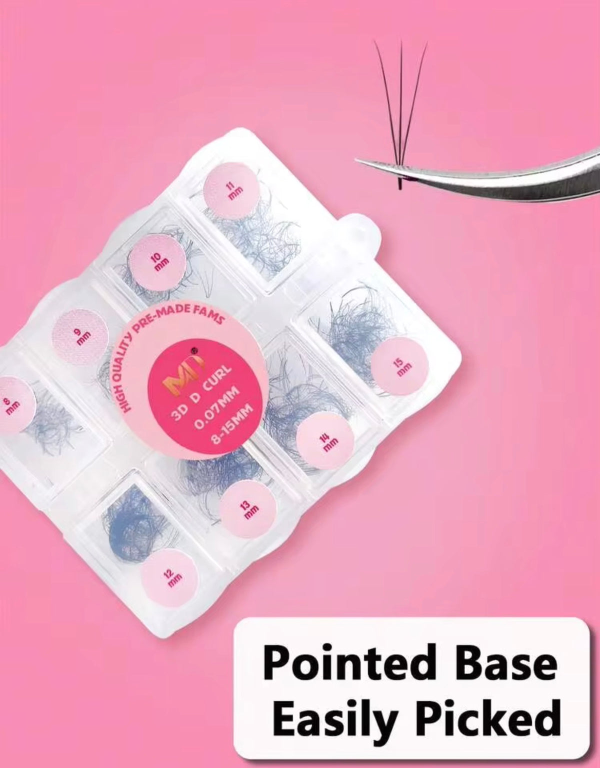 Premade Volume Lash Fans – Loose 500 Fans Box (Pointed Base, D Curl, 0.07mm)