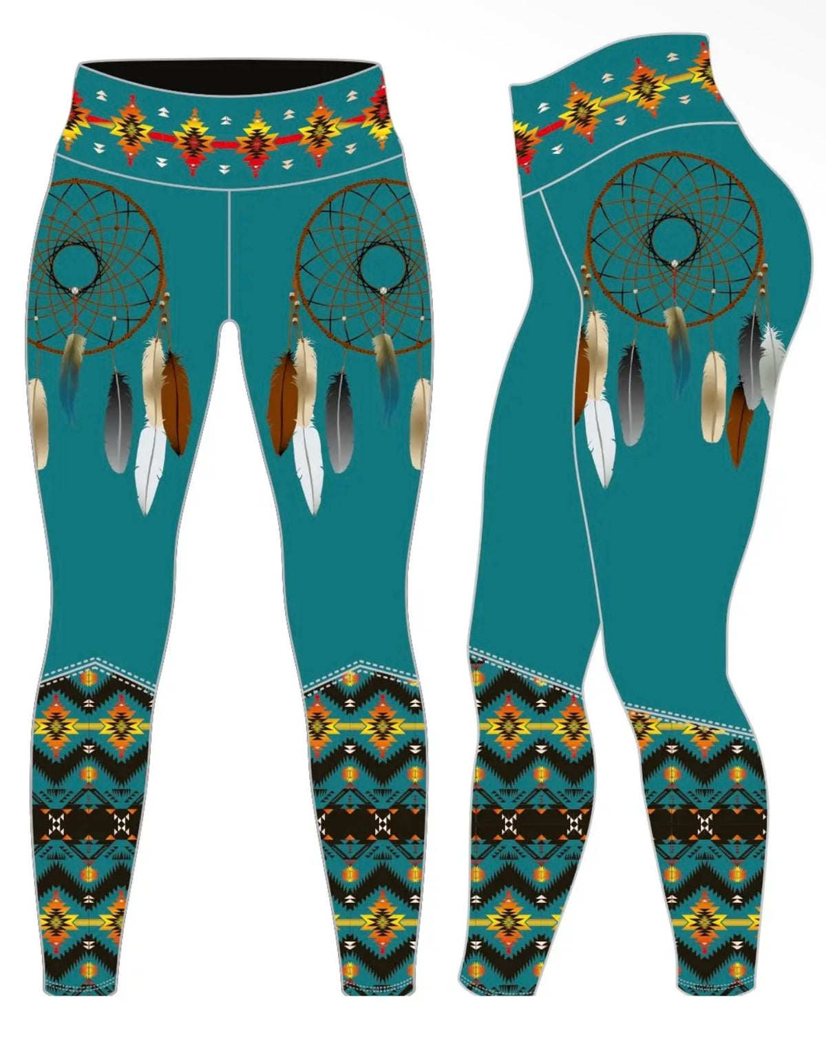 The native print shop: Dreamcatcher turquoise leggings 100% percent polyester