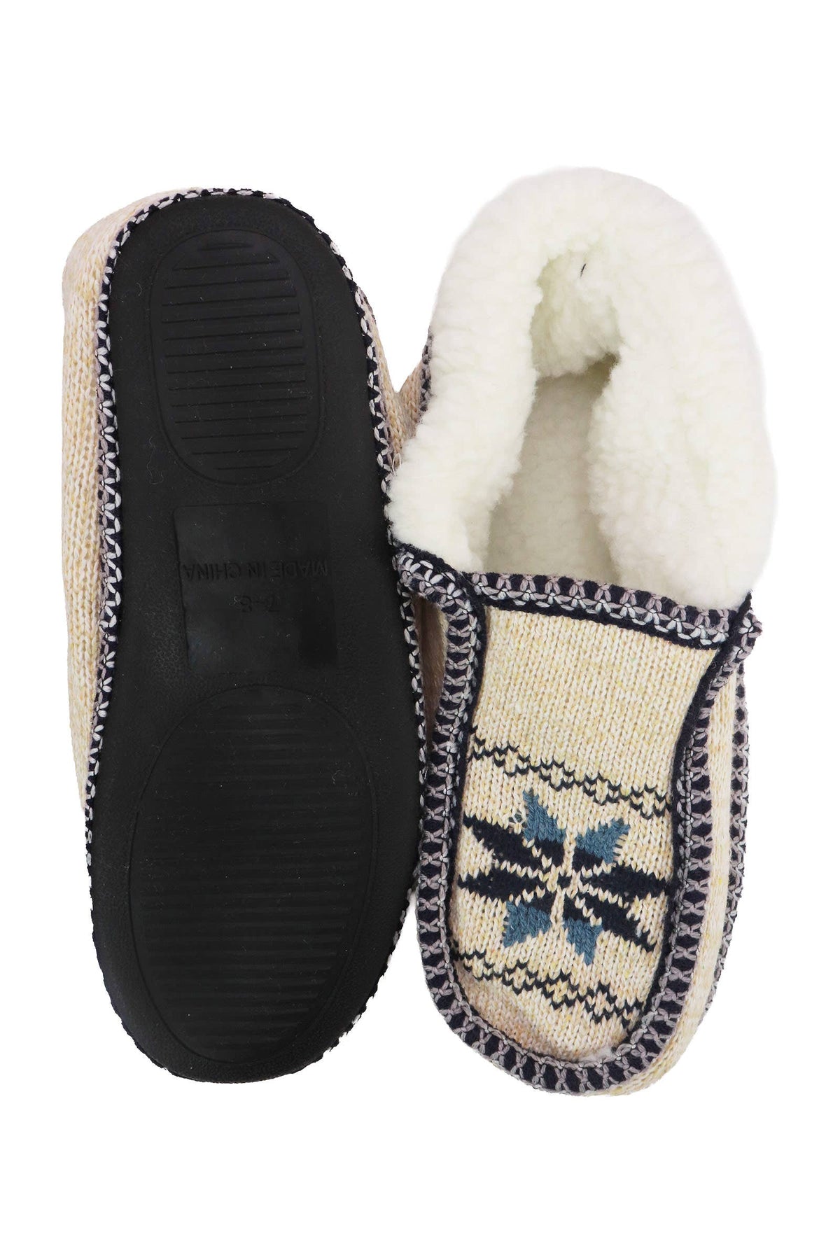Snowflake Woven Fleece Lined Moccasin Slippers: ASSORTED / ASSORTED