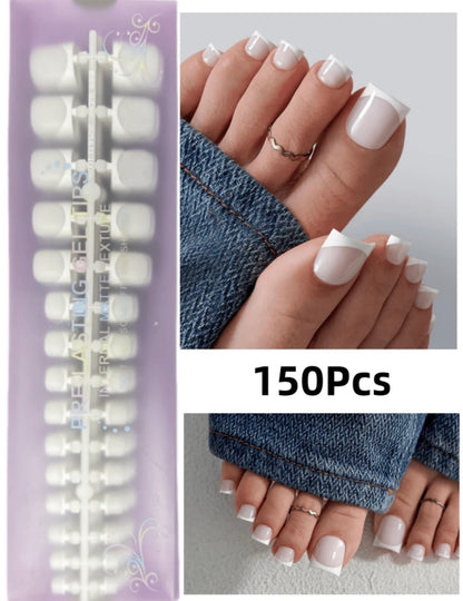 Bulk pack 150pc French tip white press on toenails