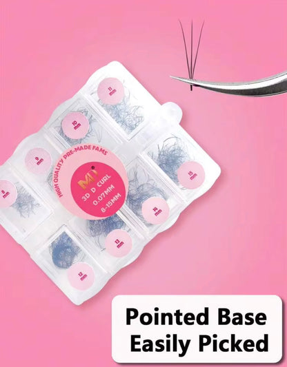 Premade Volume Lash Fans – Loose 500 Fans Box (Pointed Base, D Curl, 0.07mm)