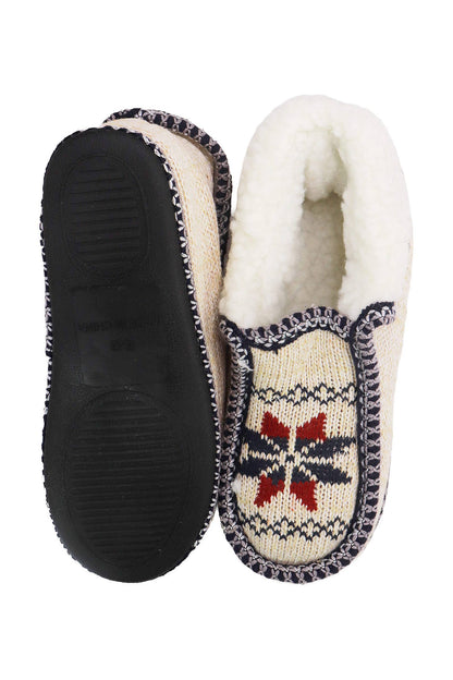 Snowflake Woven Fleece Lined Moccasin Slippers: ASSORTED / ASSORTED