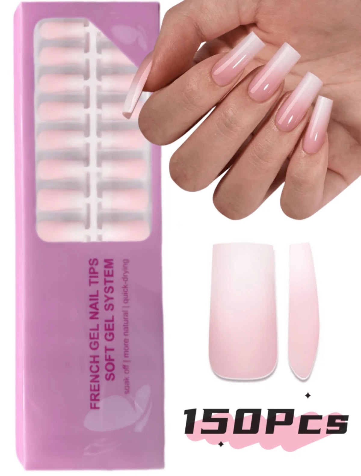 Bulk pack 150 piece coffin shaped press on nails