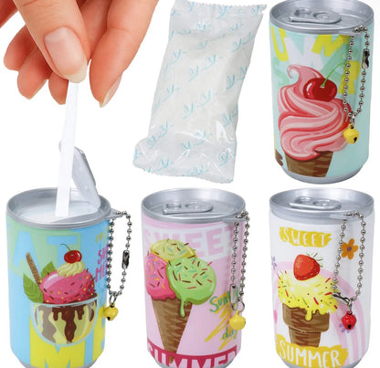 Ice cream can sanitary wipes refillable keychain ￼