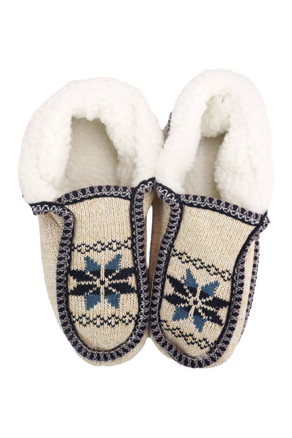 Snowflake Woven Fleece Lined Moccasin Slippers: ASSORTED / ASSORTED