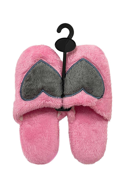 Big Heart Fuzzy Fleece Foam Lounge Slipper Slides: ASSORTED / ASSORTED