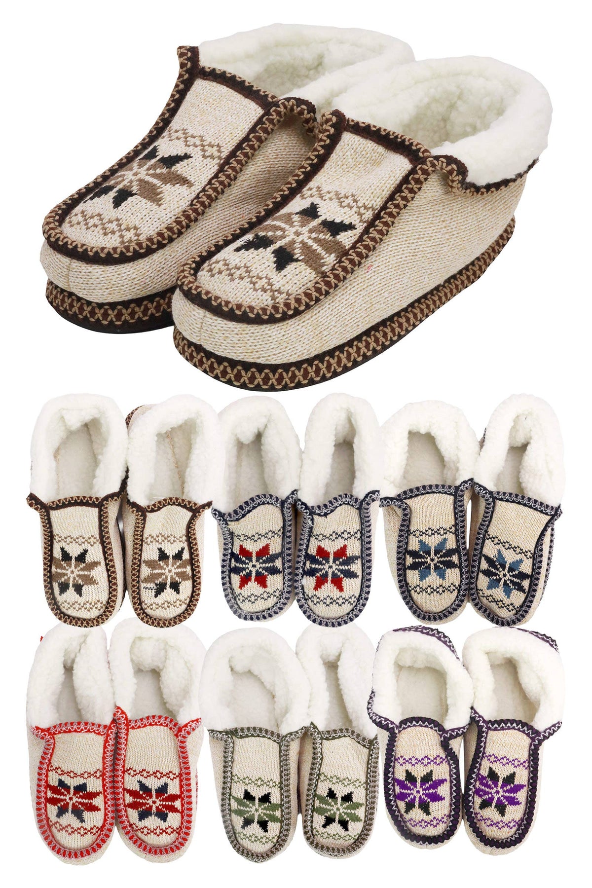Snowflake Woven Fleece Lined Moccasin Slippers: ASSORTED / ASSORTED