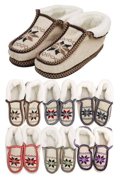 Snowflake Woven Fleece Lined Moccasin Slippers: ASSORTED / ASSORTED