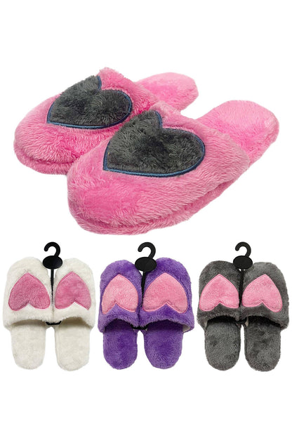Big Heart Fuzzy Fleece Foam Lounge Slipper Slides: ASSORTED / ASSORTED