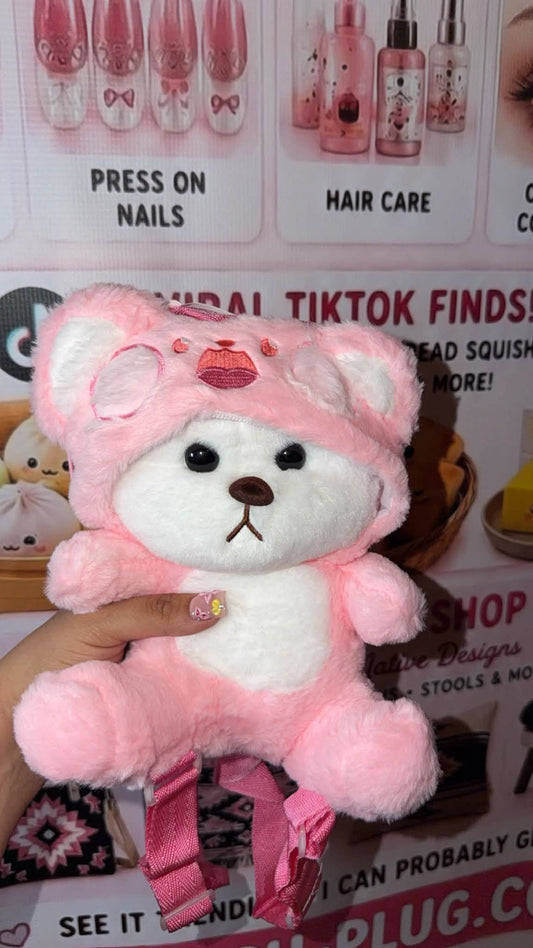 Cute pink kawaii bear backpack plush