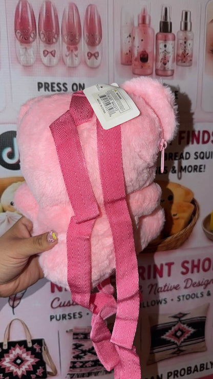 Cute pink kawaii bear backpack plush