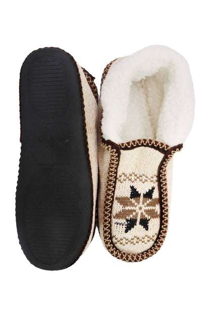 Snowflake Woven Fleece Lined Moccasin Slippers: ASSORTED / ASSORTED