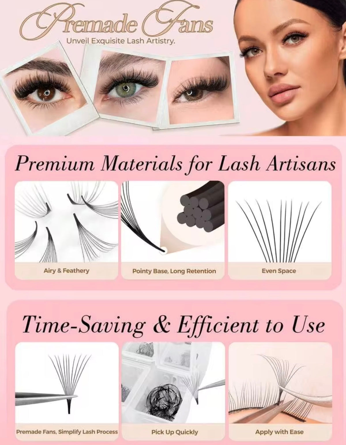 Premade Volume Lash Fans – Loose 500 Fans Box (Pointed Base, D Curl, 0.07mm)