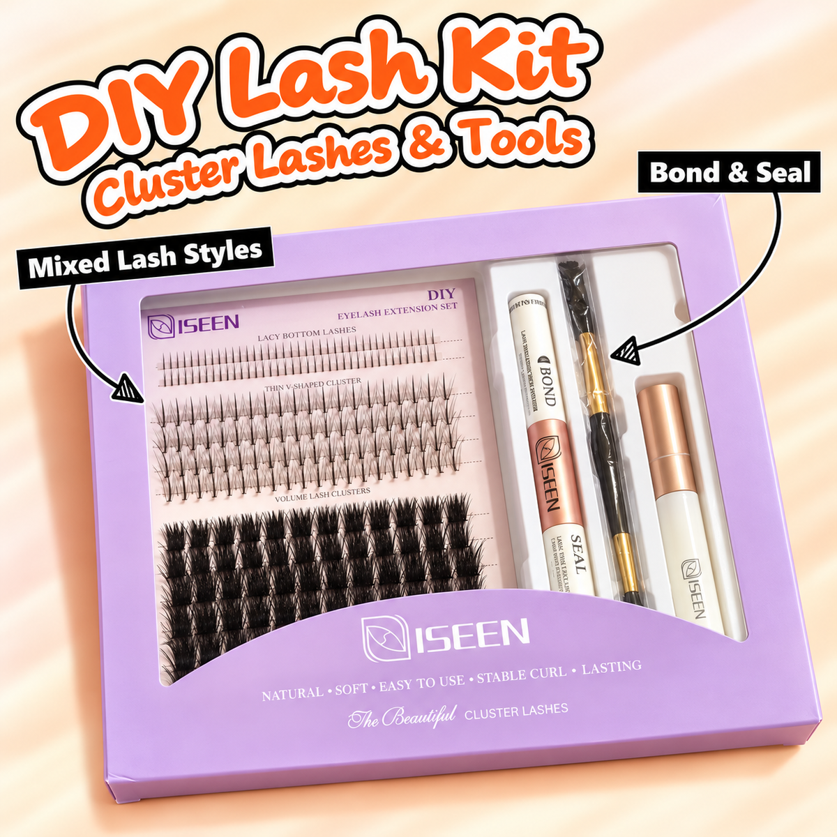 Iseen DIY cluster lash, natural, soft, easy to use stable curl long ￼lasting
