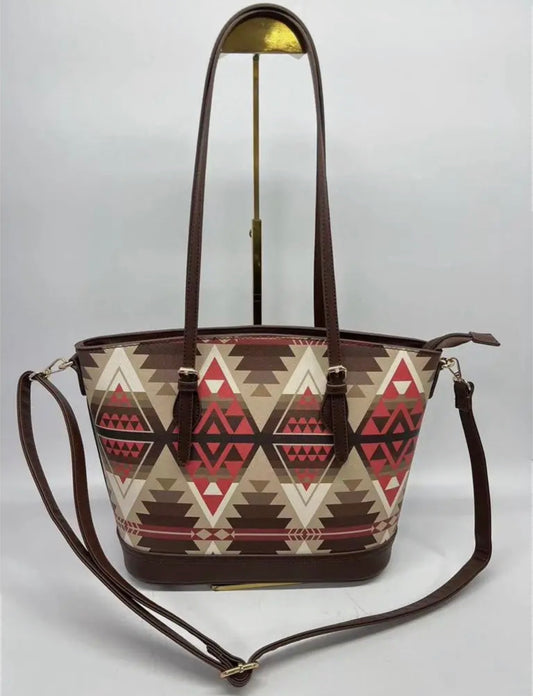 Large Native Print Tote : Brown/beige