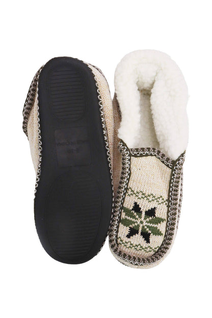 Snowflake Woven Fleece Lined Moccasin Slippers: ASSORTED / ASSORTED