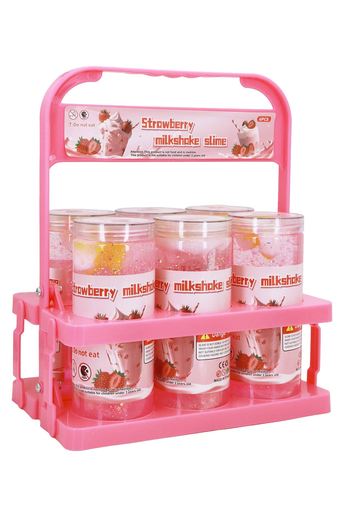 Strawberry Shimmery Slime Jar w/ Carrier - 12 Pcs: PINK / ONE SIZE