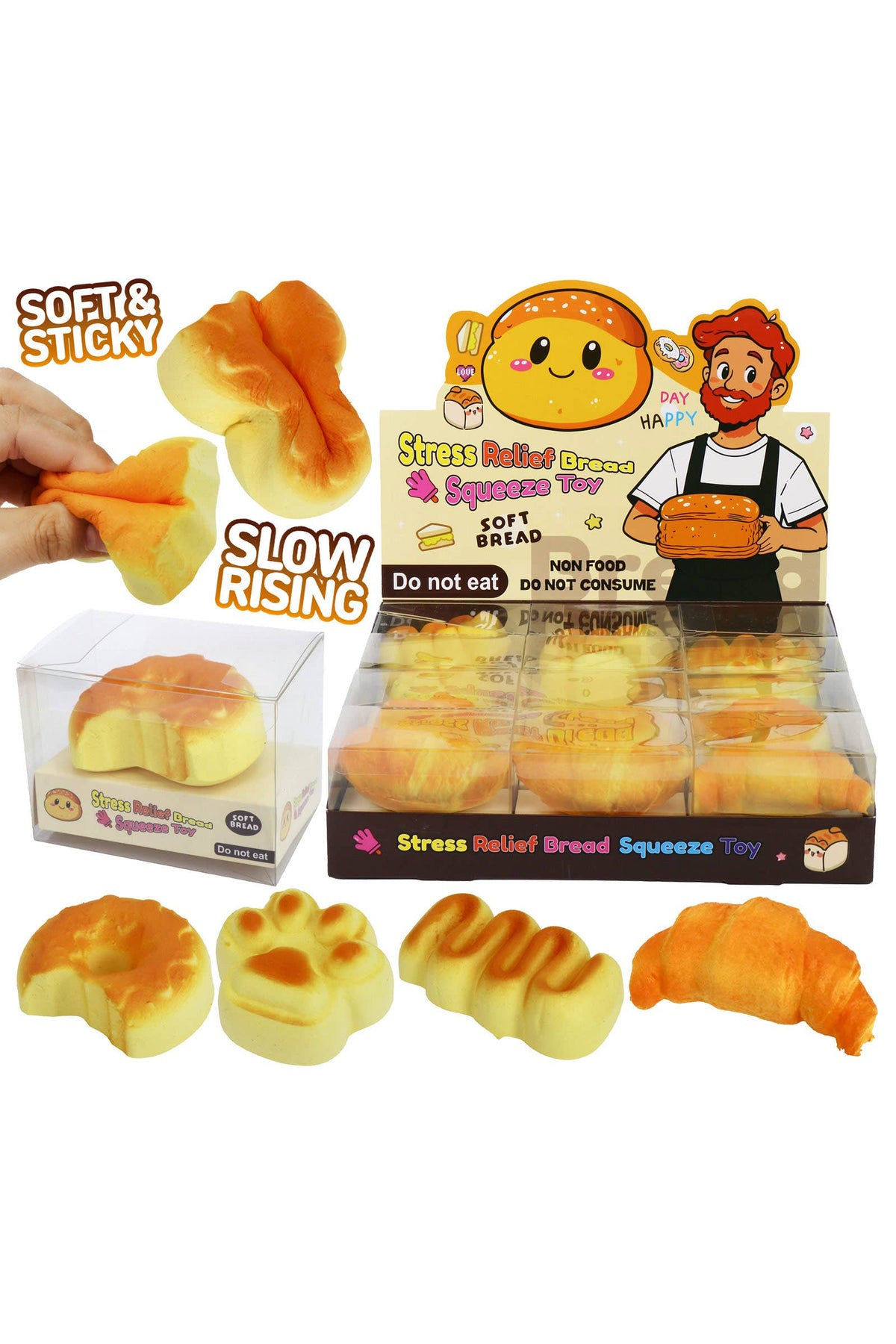Soft and Sticky Assorted Bread Slow Rising Foam Squishy: ASSORTED / ONE SIZE