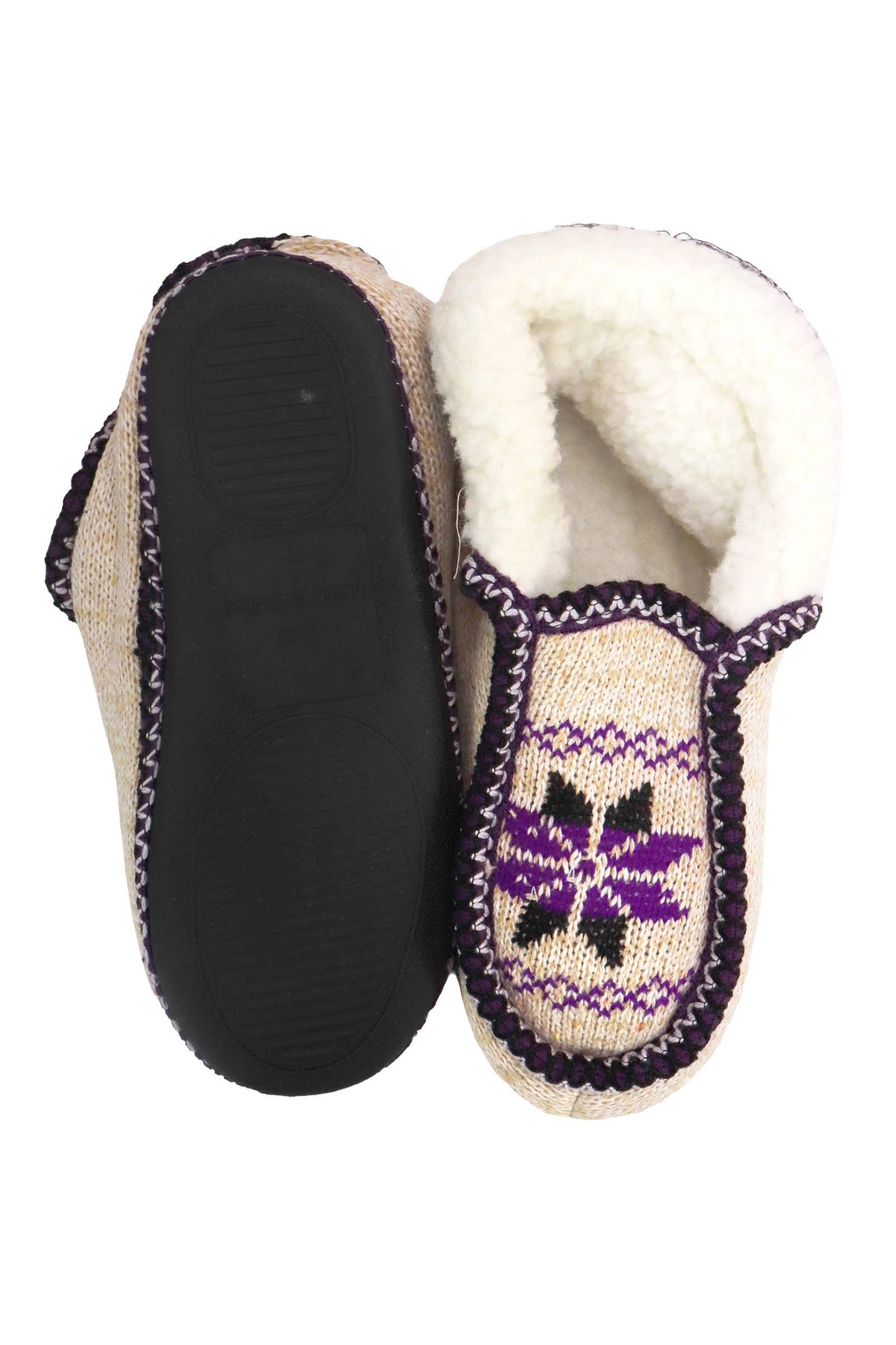 Snowflake Woven Fleece Lined Moccasin Slippers: ASSORTED / ASSORTED