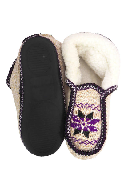 Snowflake Woven Fleece Lined Moccasin Slippers: ASSORTED / ASSORTED