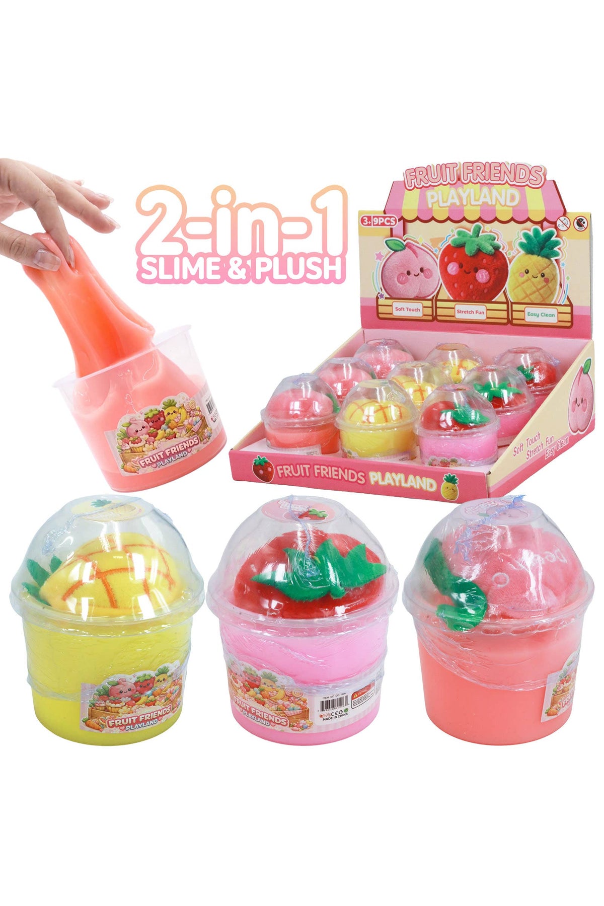 Fruit 2-in-1 Gel Slime and Fuzzy Plush Toy Cup - 9 Count: ASSORTED / ONE SIZE
