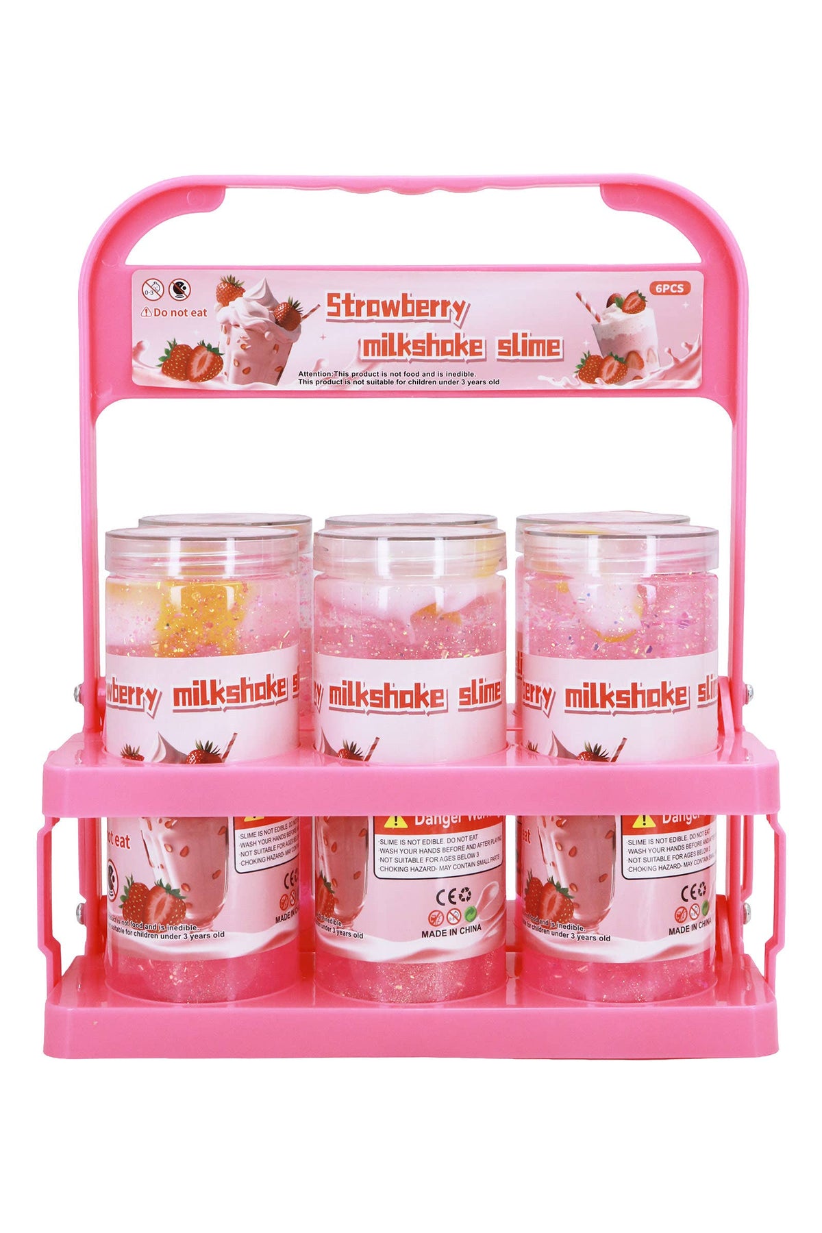Strawberry Shimmery Slime Jar w/ Carrier - 12 Pcs: PINK / ONE SIZE